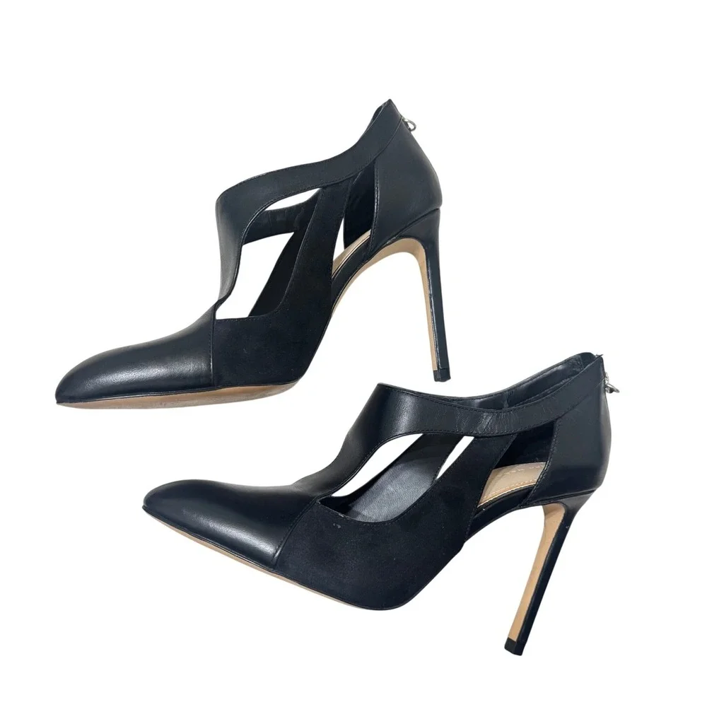 Zara‎ Cut-Out Pumps 8.5 Black  Leather Suede Stiletto Pointed Toe Zip